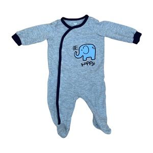 Elephant Onesie Pajamas Grey Blue Stripes Snap Front Baby Size 0-3 M